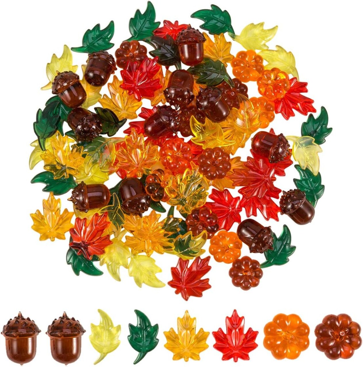 84 Pieces Acrylic Leaves Mini Acrylic Pumpkin Maple Leaves - 5 Colors